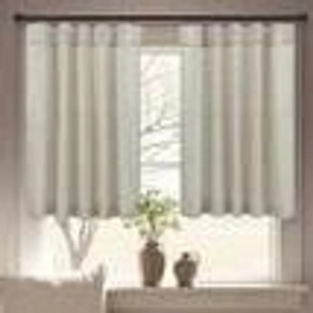 Pinch Pleat Cafe Curtains w/Rings 24 W x 28 L Cream/Oatmeal‎ Linen Blend